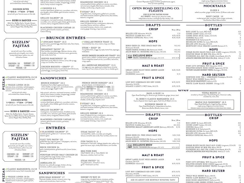 Open Road Reston Menu