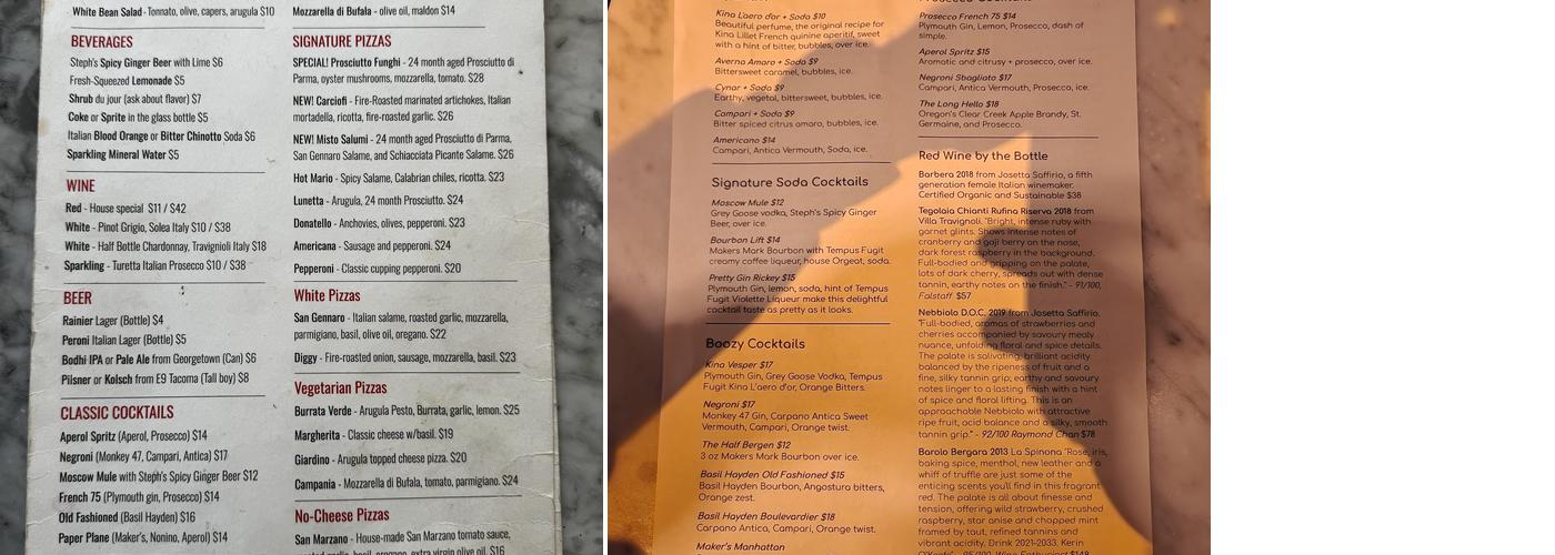 Lunetta Pizzeria Menu