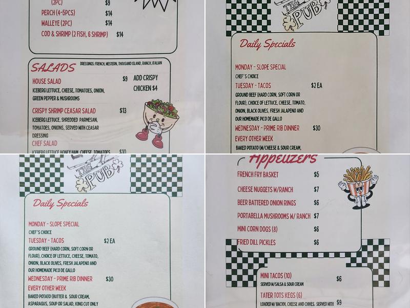 Down Slope Pub Menu