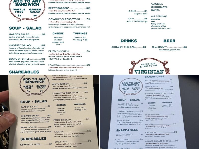 Billy's Burgers Menu