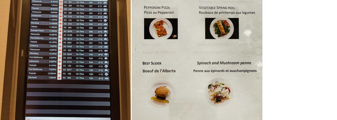 Air Canada Lounge - Calgary Airport Menu