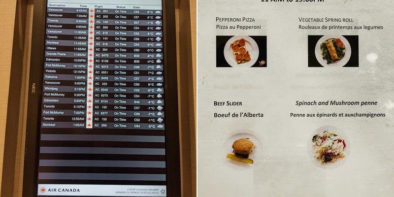 Air Canada Lounge - Calgary Airport Menu