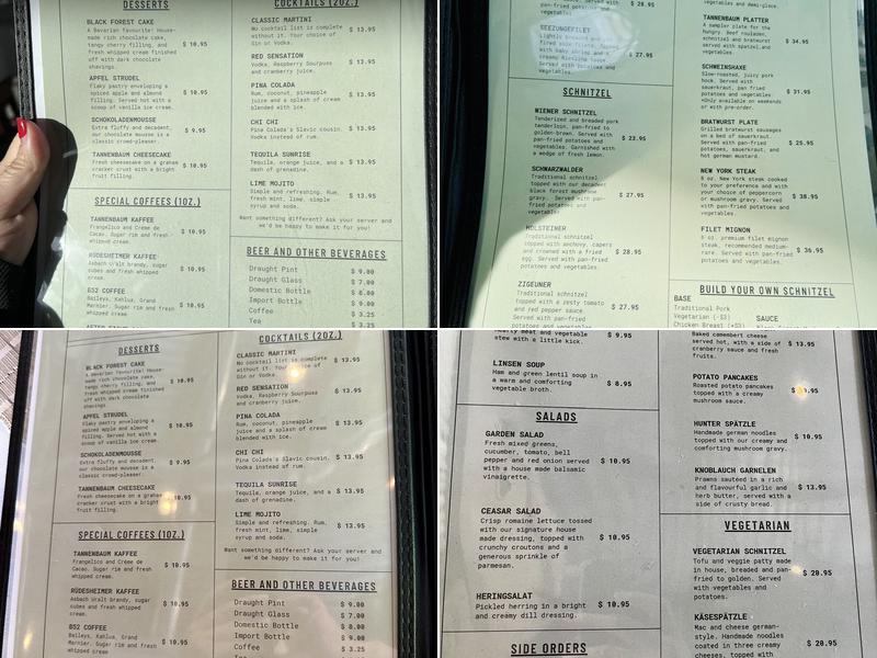 The Tannenbaum Restaurant Menu