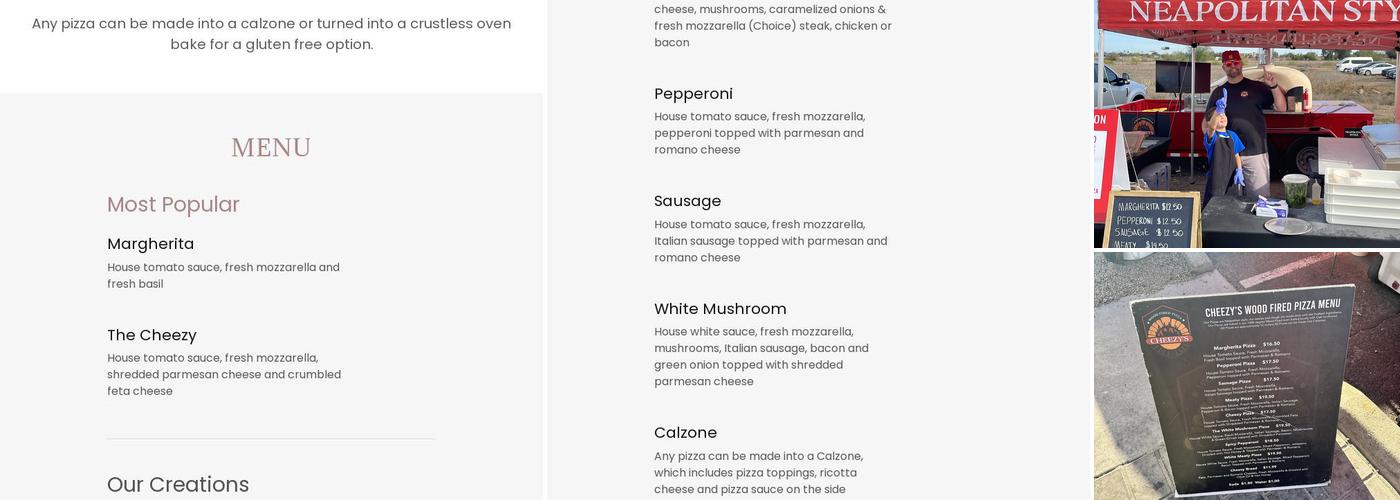 Cheezy's Wood Fired Pizza Menu