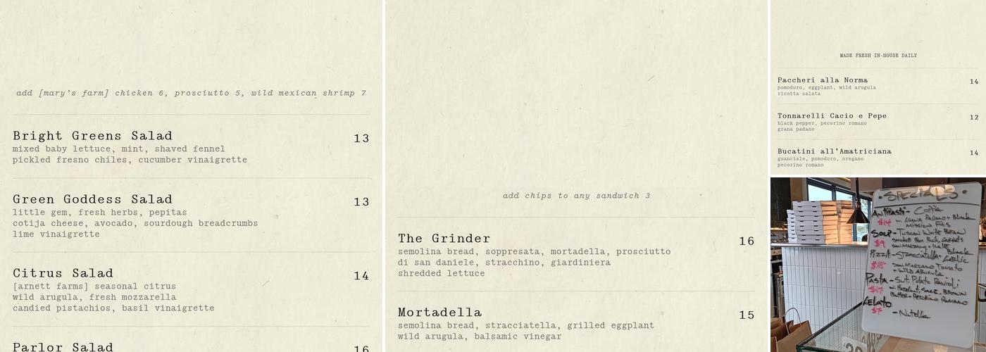 The Parlor at Stafford Prime Menu