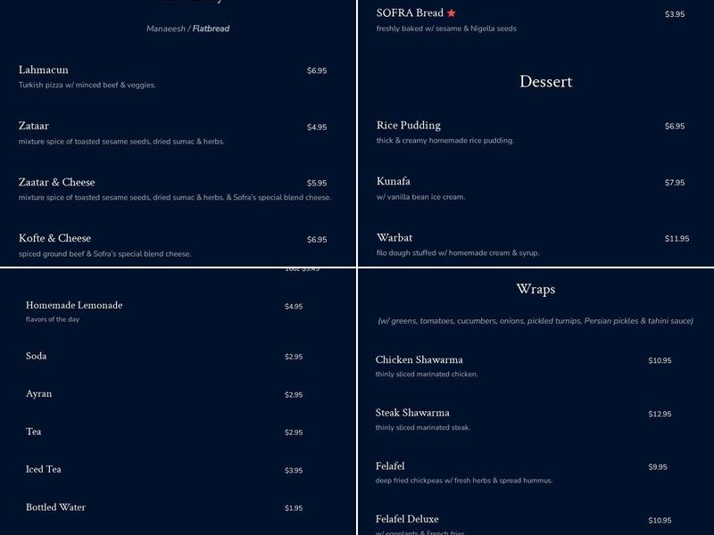 Sofra grill Menu