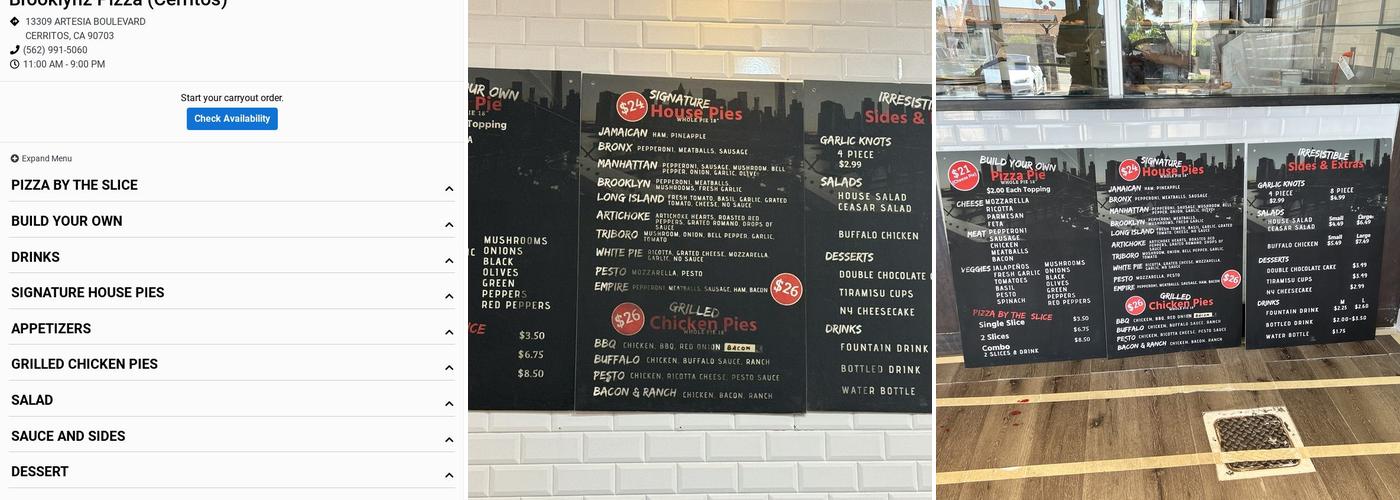 Brooklynz Pizza Menu