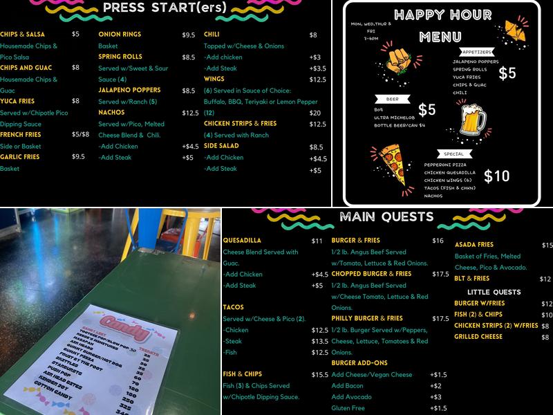Full Hearts Arcade and Eats Menu