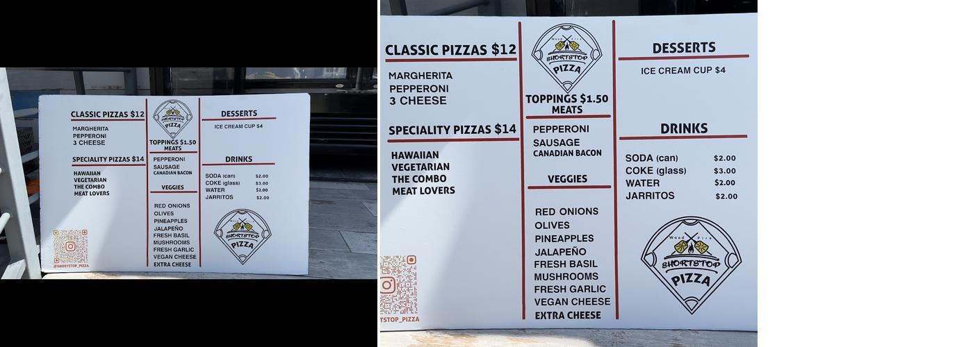 Short Stop Pizza Menu