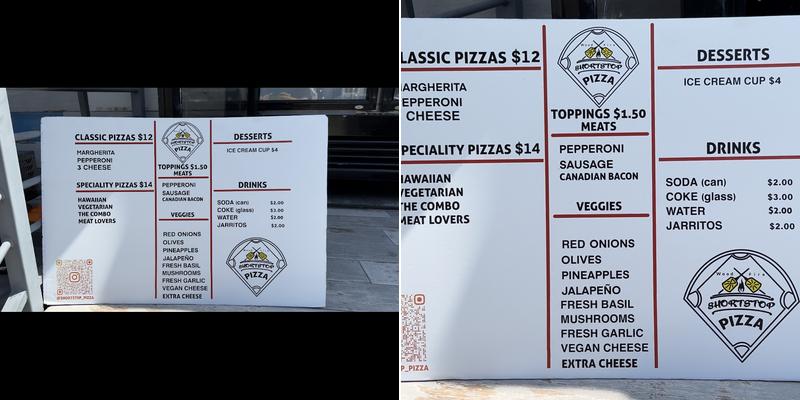Short Stop Pizza Menu