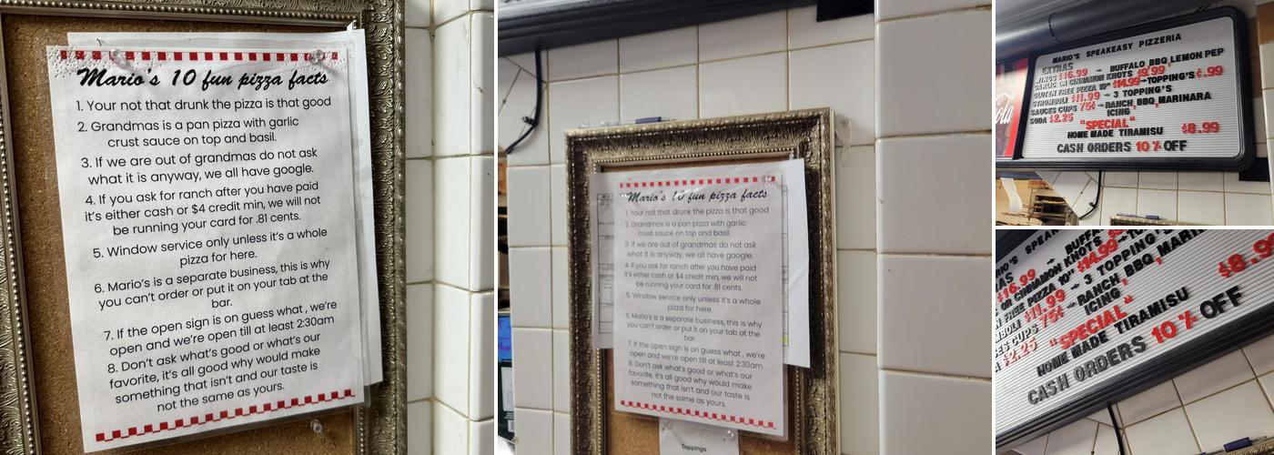 Mario’s Speakeasy Pizza Menu