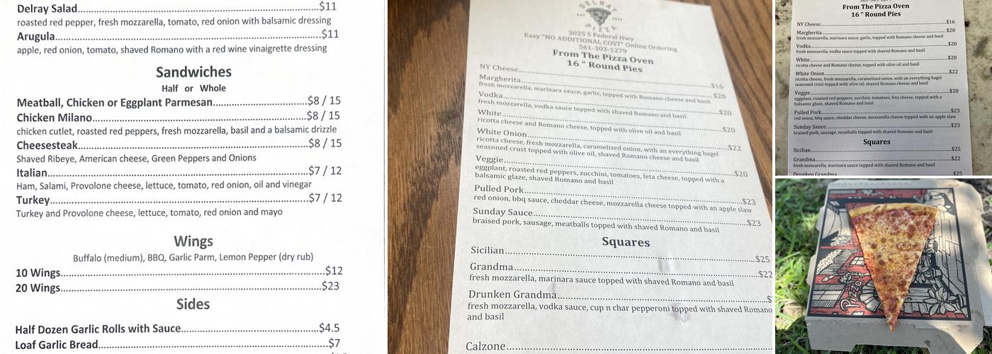 Delray Pizza Menu