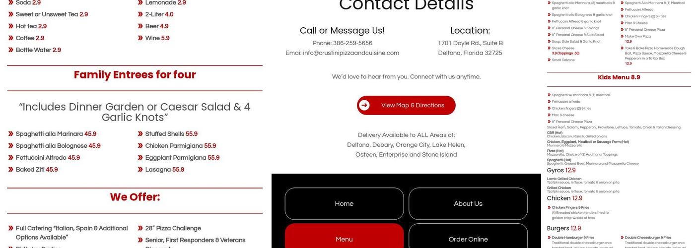 Crustini Pizza & Cuisine Menu