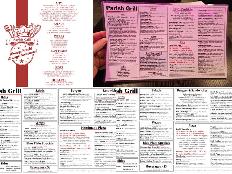 Parish Grill Menu