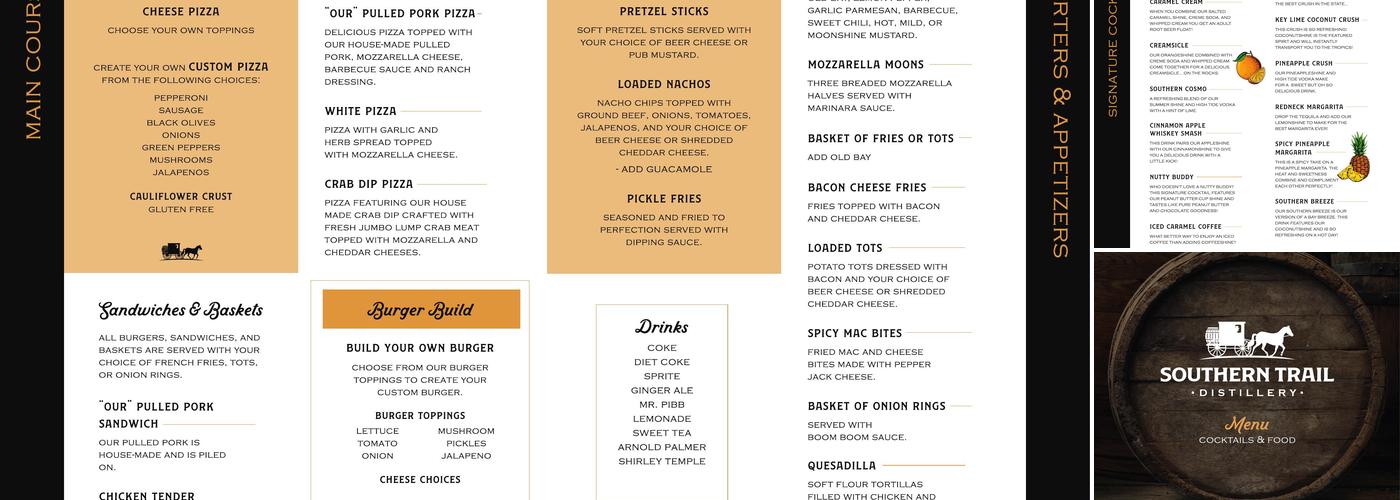 Southern Trail Distillery Menu