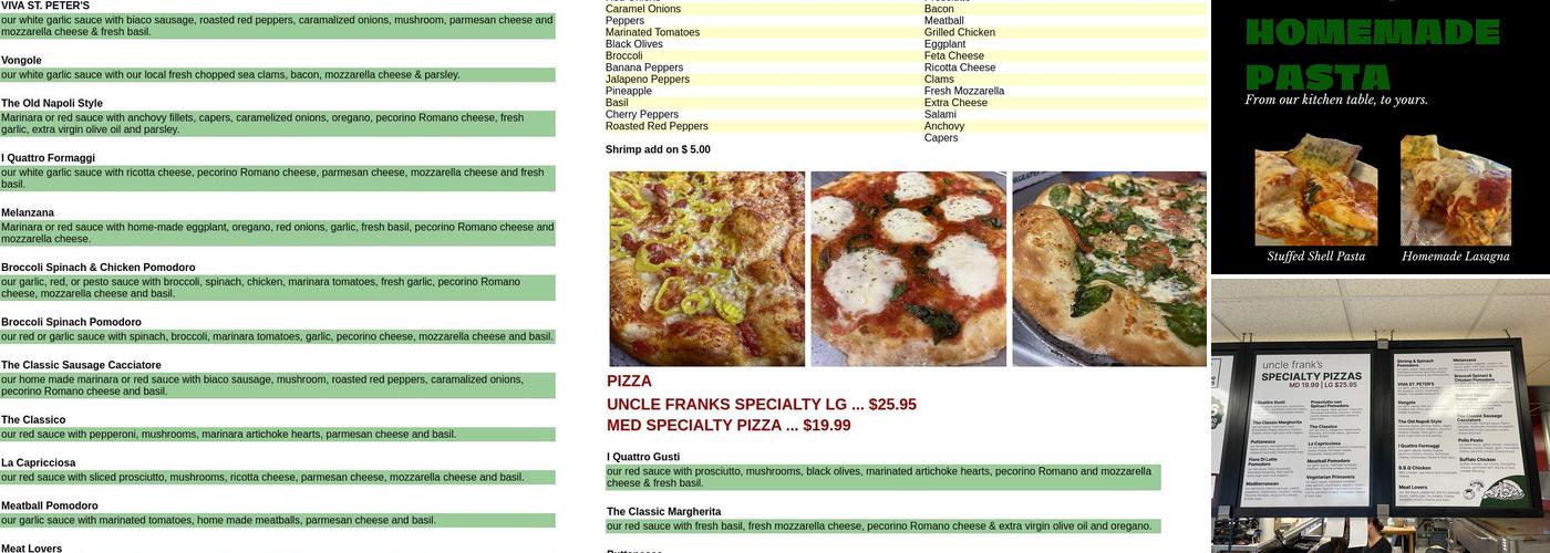 Uncle Frank's Pizza & Subs Menu