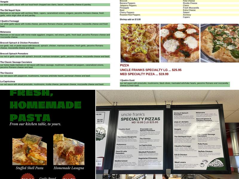 Uncle Frank's Pizza & Subs Menu
