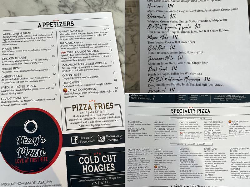 Mizzy's Pizza - Carver Menu