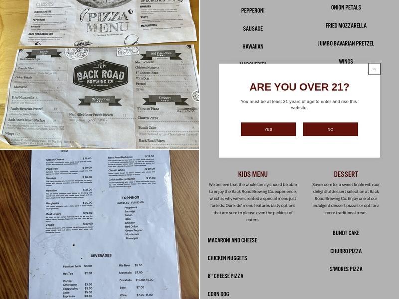 Back Road Brewing Co. Menu