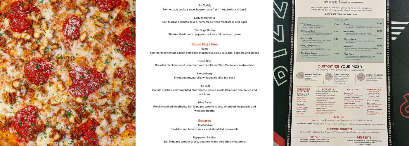 Xeno's Pizza Menu