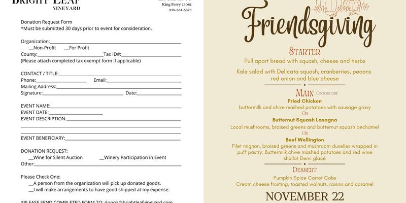 Bright Leaf Vineyard Menu