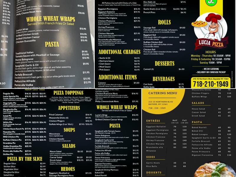 Lucia Pizza Bayside Menu