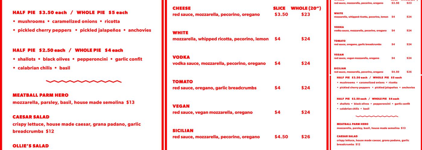 Ollie's Slice Shop Menu