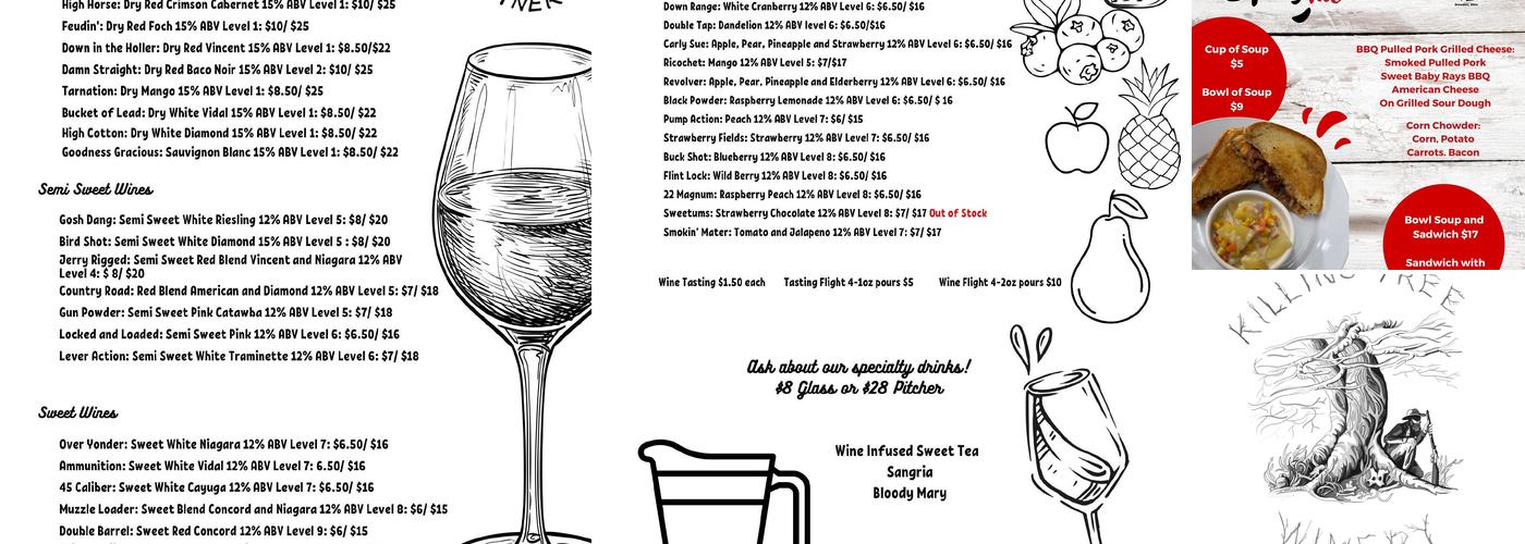 Killing Tree Winery Menu