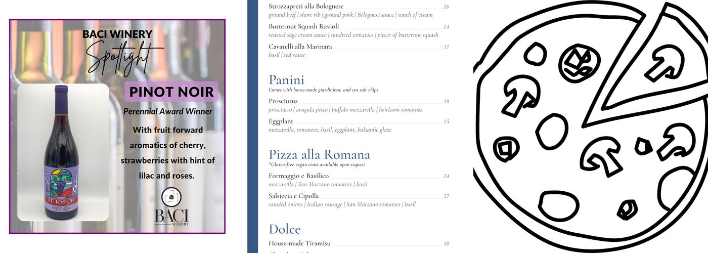 Baci Winery Menu