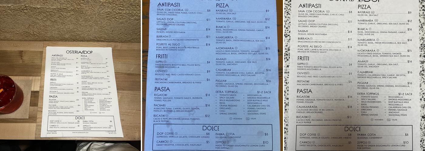 Osteria DOP Menu