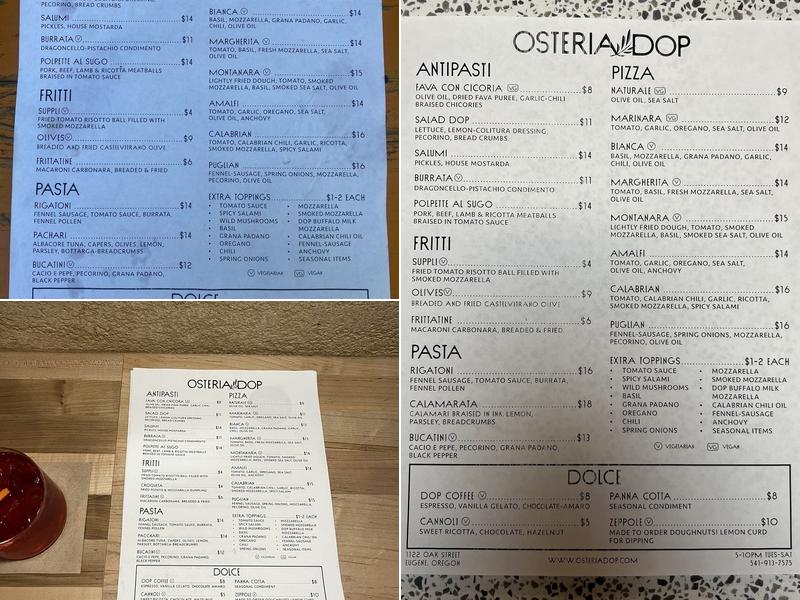 Osteria DOP Menu