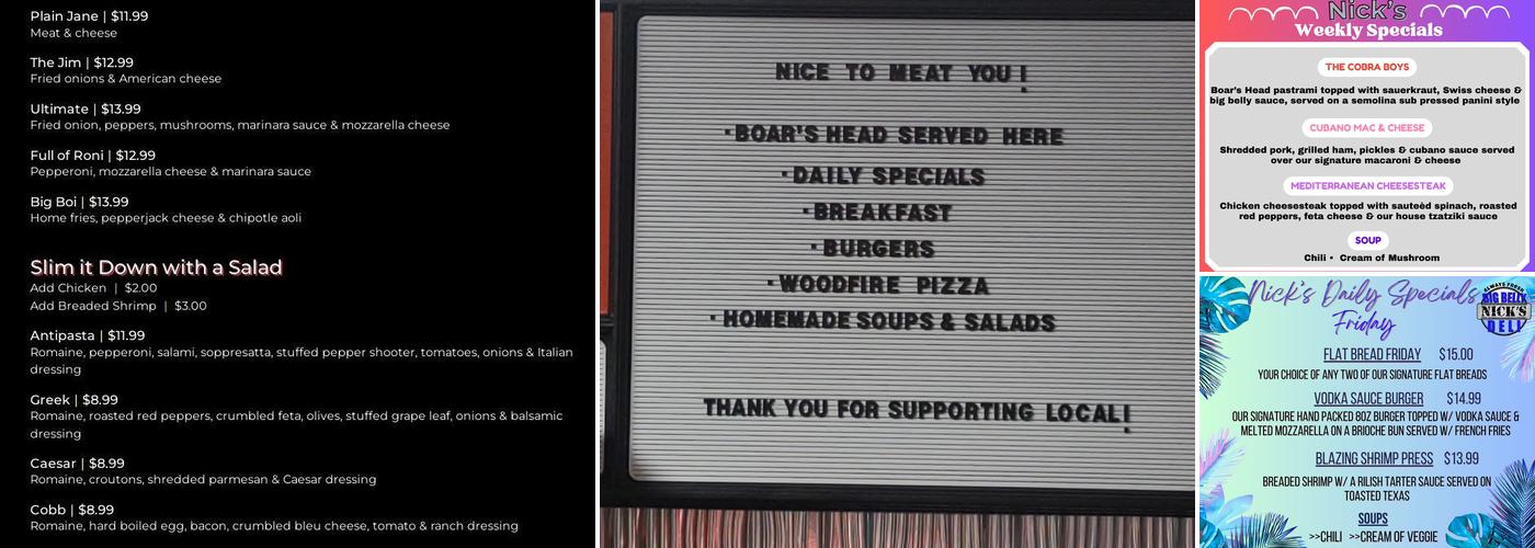 Nick's Big Belly Deli Menu