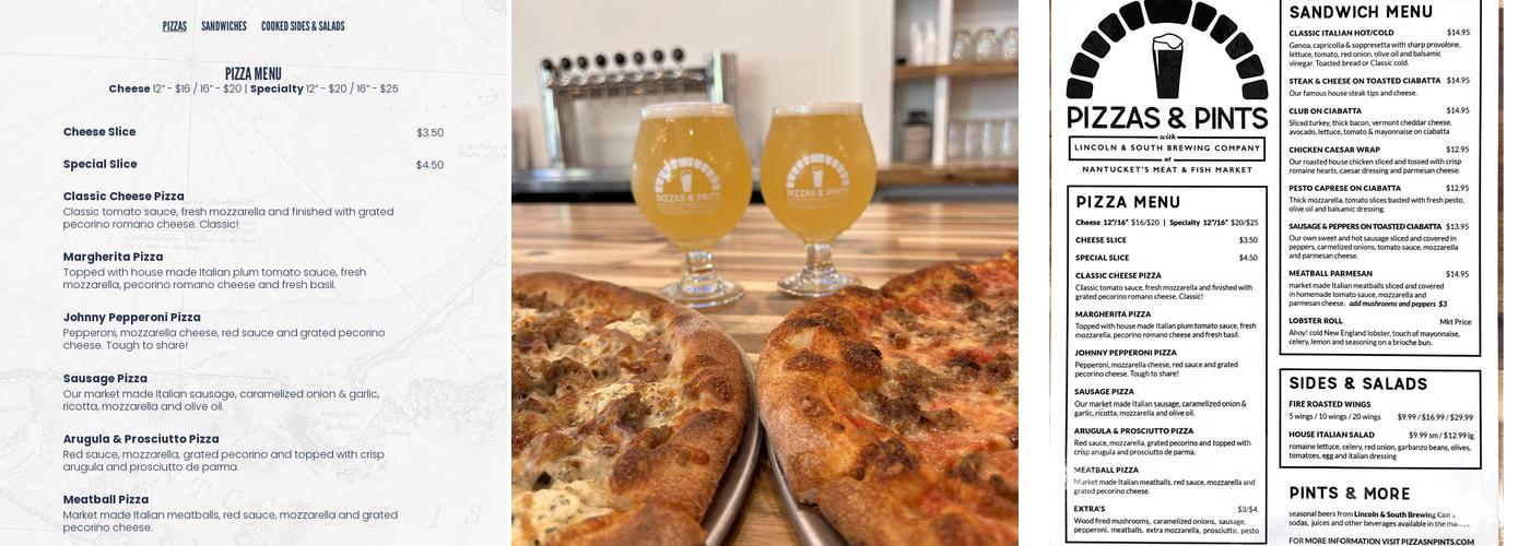 Pizzas & Pints Menu