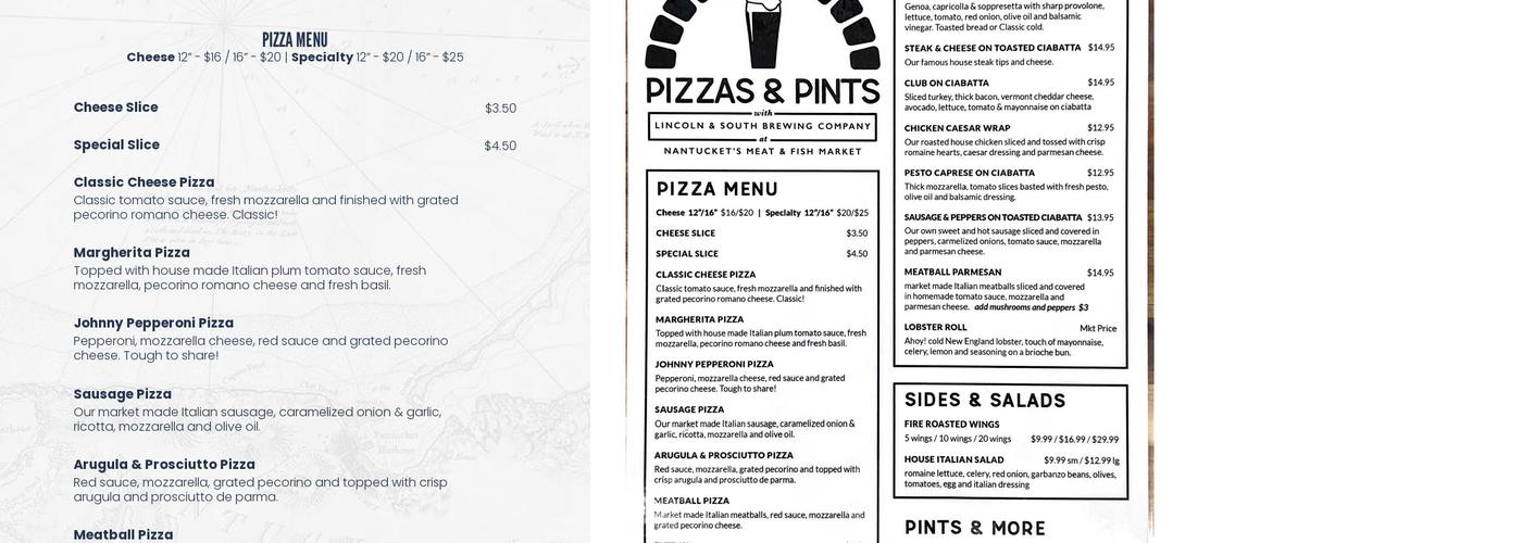 Pizzas & Pints Menu