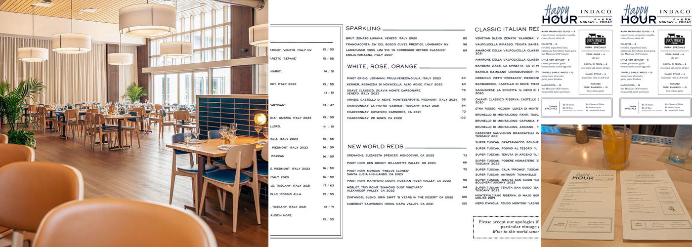 Indaco Menu
