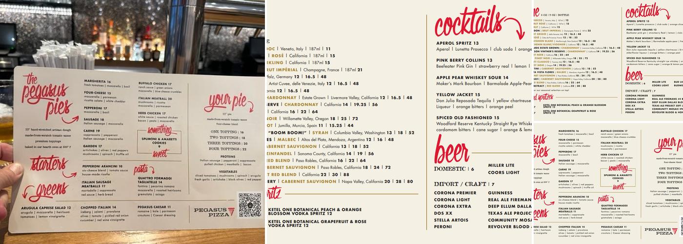 Pegasus Pizza Menu