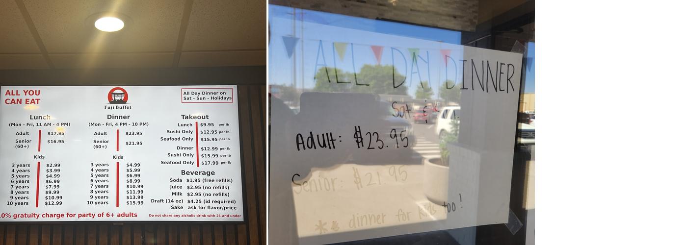 Fuji Buffet Menu