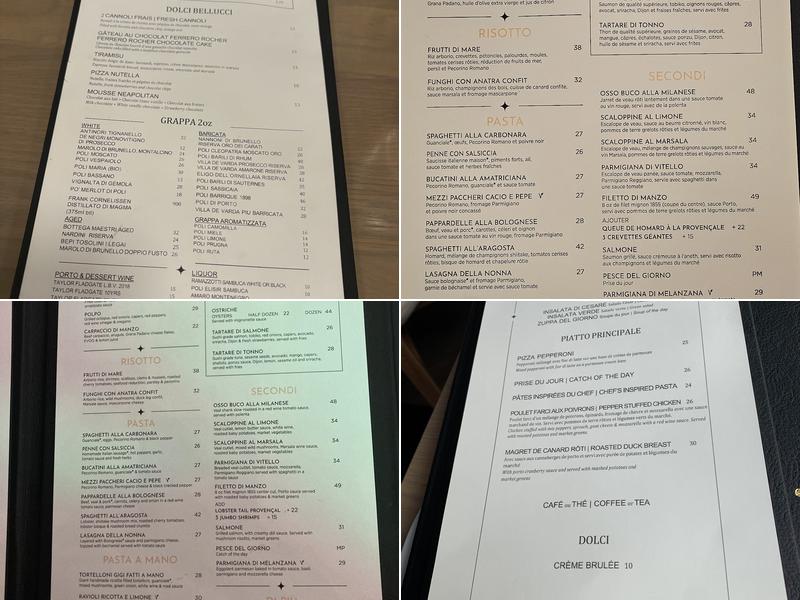 Bellucci Italia Menu