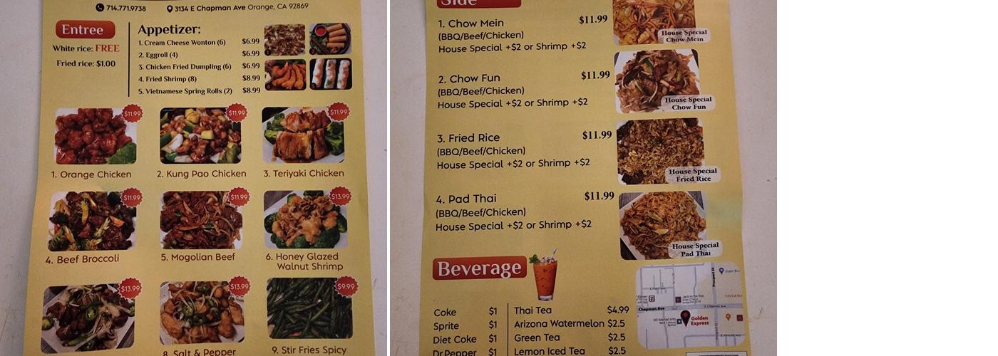 Golden Express - Chinese Restaurant in Orange Menu