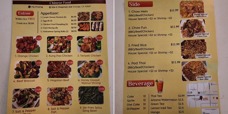 Golden Express - Chinese Restaurant in Orange Menu
