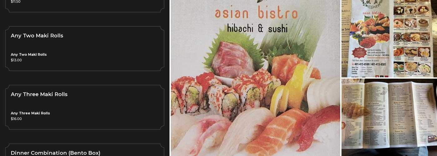 Ginza Asian Bistro Menu