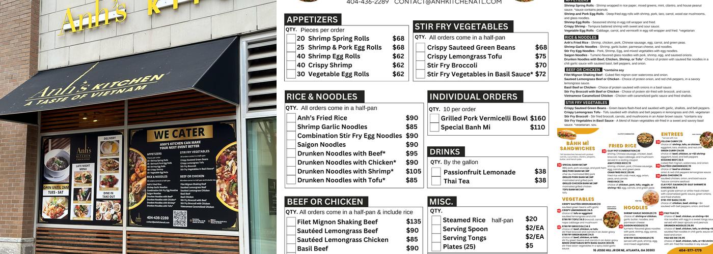 Anh's Kitchen Downtown Menu