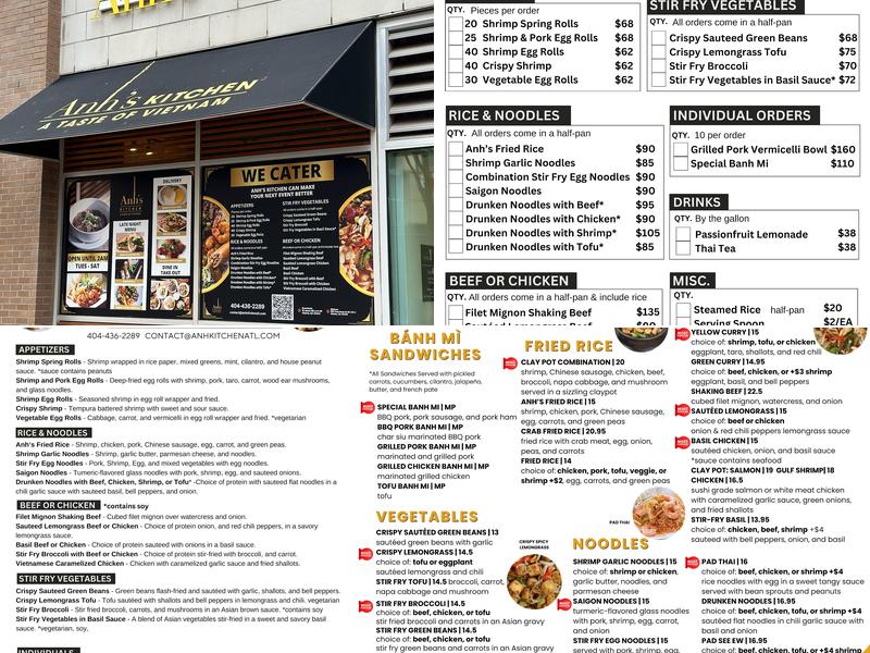 Anh's Kitchen Downtown Menu