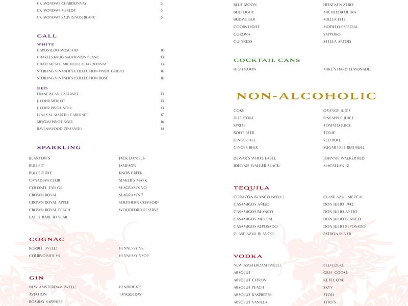 Asia-Azteca at American Place Casino Menu