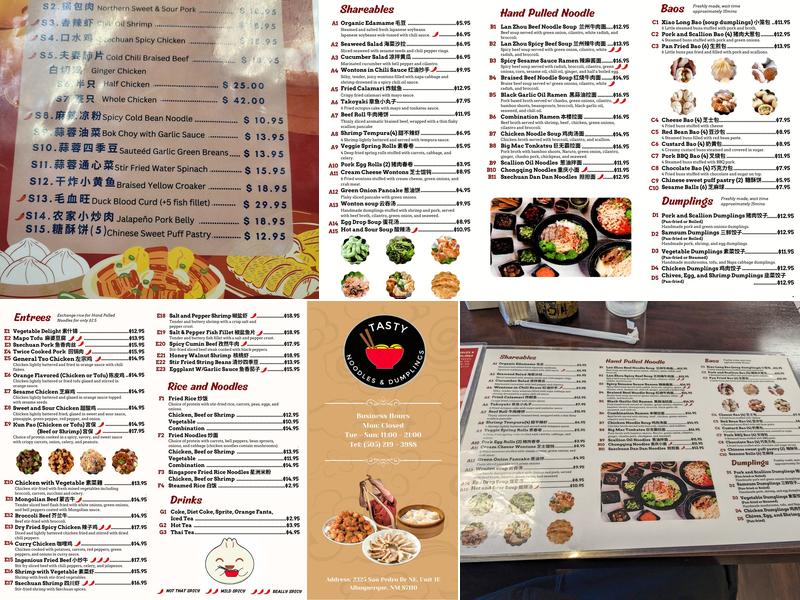 Tasty Noodles & Dumplings Menu