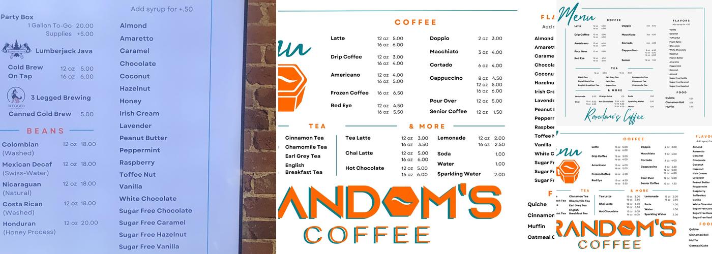 Random's Coffee Menu