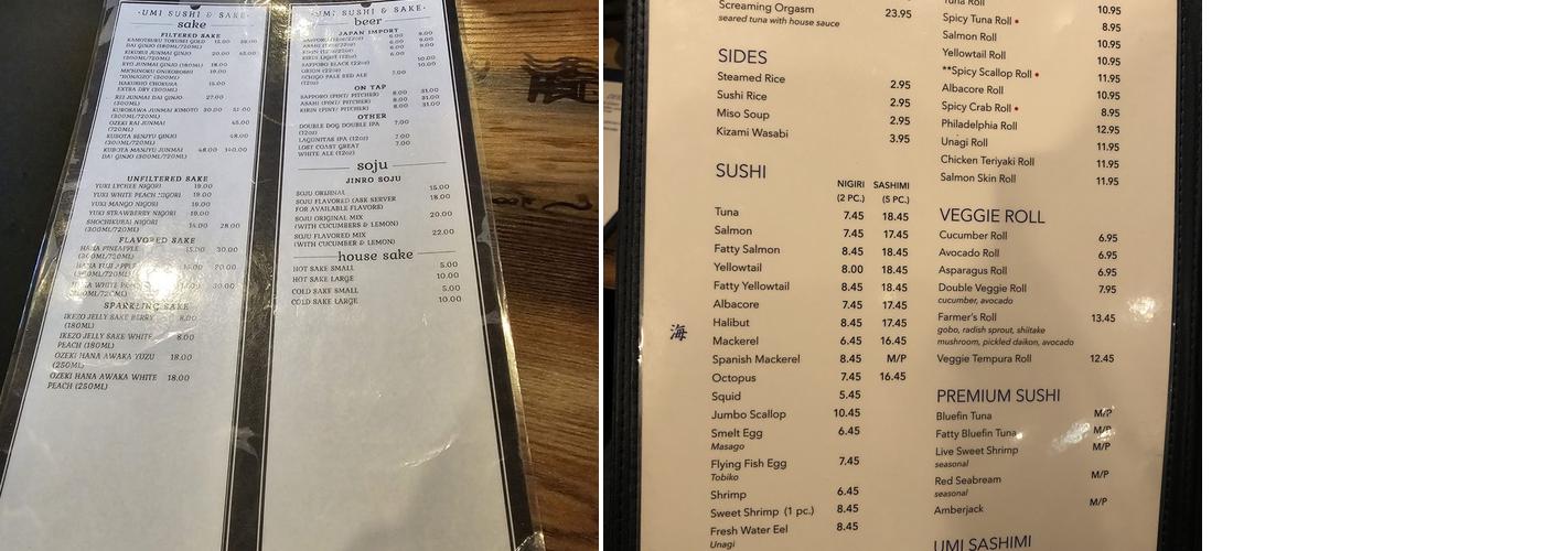 Umi Sushi & Sake Menu