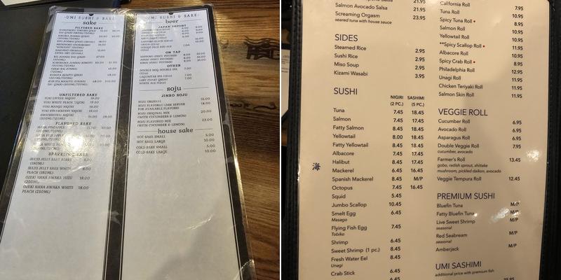 Umi Sushi & Sake Menu