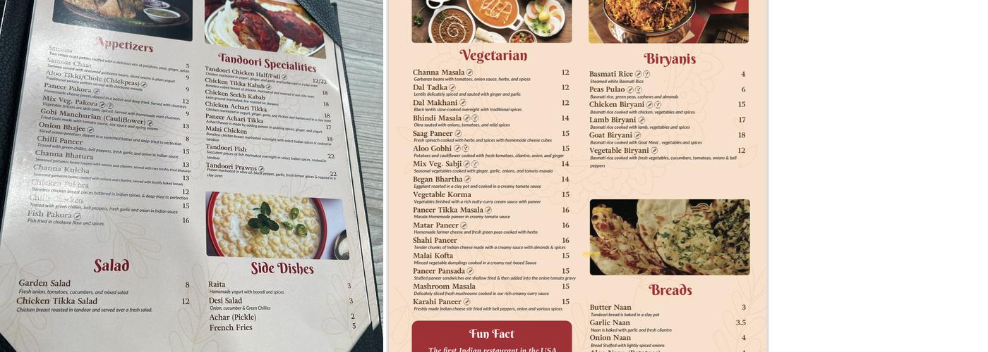TADKA INDIAN CUISINE Menu