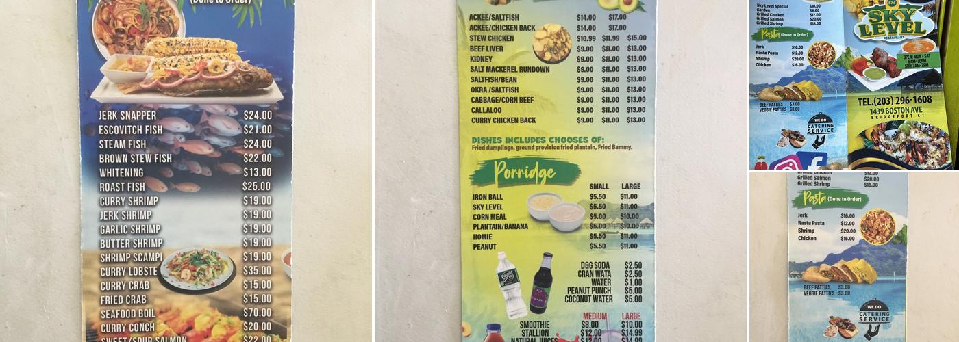 876 sky level restaurant Menu